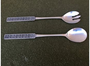 Vintage Mid-Century Modern MCM Stanley Roberts Stainless Salad Serving Fork And Spoon Set. New Old Stock.