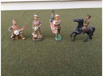 Vintage Manoil And Barclay Lead World War I Soldiers Mess Cook, Carrying American Flag, Banjo Player, Calvary