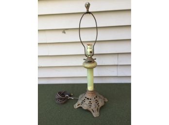 Estate Fresh Antique Cast Iron And Jade Table Lamp. Clear Glass Ball Finial.