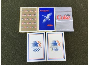 Estate Fresh 5 Decks Of Vintage Playing Cards. Winchester, Diet Coke, Champion Spark Plugs, 1984 Olympics.