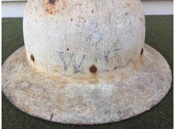 World War II White Civil Defense Steel Helmet. Marked On Front WH (West Haven?). No Liner.