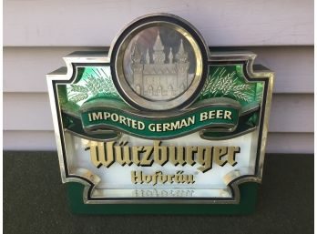 Vintage Wurzburger Hofbrau Lighted Beer Sign. Imported German Beer. Reverse Glass 'Wurzburger Hofbrau.'