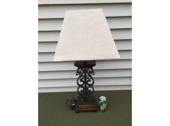 Estate Fresh Mid-Century Modern Style Wrought Iron Lamp With Fabric Shade.