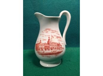 Antique Iron Stone China Independence Hall Philadelphia Pitcher. A. C. Co. 1776 And 1876. In Perfect Condition