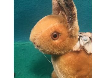 Estate Fresh Early Steiff Mohair Bunny Rabbit W Whiskers Original Blue Ribbon Brass Bell Sewn Mouth Felt Ears