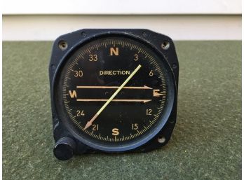 Vintage World War II Airplane Aircraft Aviation Direction Gauge Indicator Compass.  Kollsman Instrument.