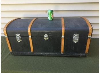 Recent Barn Find Is This Vintage  Model T Automobile Rumble Trunk. Black Leather With Wood Trim.