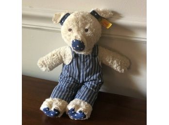Steiff Pig With Blue Overalls And Fabric Details Yellow Tag