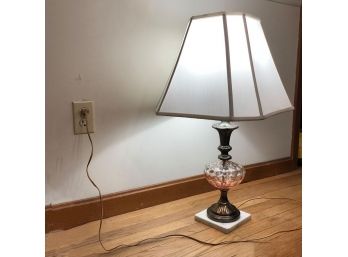 Vintage Table Lamp With Pink Glass And Marble Base