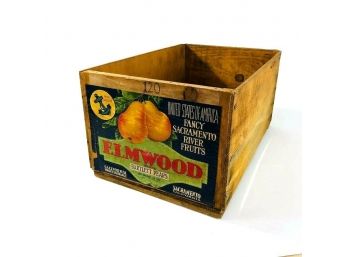 Vintage Elmwood Bartlett Pears Crate With Handle Wooden Storage Bin