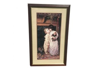Large Framed Art Print Maurice Ingre 'Under The Mistletoe' Victorian Style 24x40