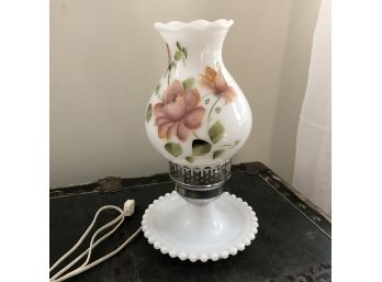 Vintage Electric  Lamp With Painted Glass Chimney