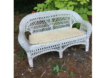 Vintage White Wicker Bench Child Sized Garden Accent Playroom
