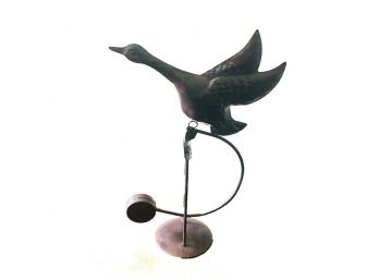 Metal Flying Goose Sculpture Art On Stand With Balance Pendulum Bronze Tone