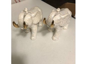 Set Of Two Iridescent Ceramic Elephants