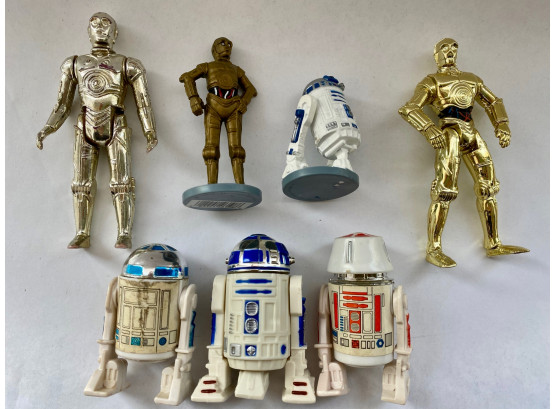 7 Star Wars Figurines, Some Original Kenner:  C3PO & R2D2, Oldest 1977
