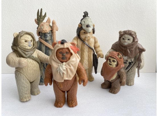 6 Star Wars, Some Original Kenner, Ewok Figurines, Oldest From 1983