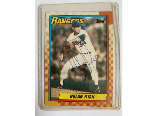 Signed Nolan Ryan Texas Rangers Topps Baseball Card 1990