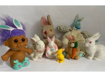 Eight Easter Bunny Figurines Including Troll By Russ