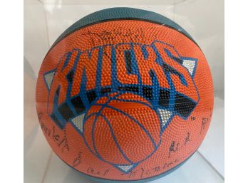 Signed New York Knicks Basketball, 10 Signatures: Hubert Davis, Derek Harper, Earl Monroe, Red Holzman & More