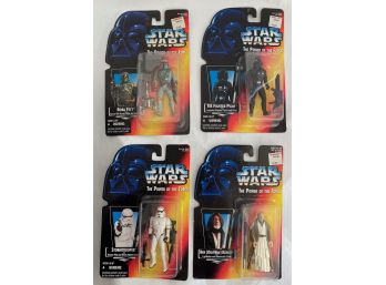 1995 Star Wars New In Box  POTF Kenner Figures: Boba Fett, TIE Fighter Pilot, Stormtrooper & Obi-Wan