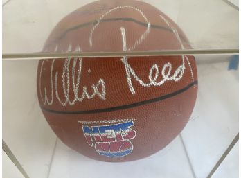 Signed Willis Reed New Jersey Nets Basketball In Plexiglass Box
