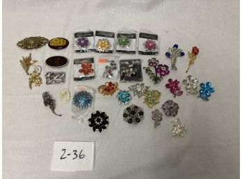 Flower Form Costume Jewelry Pins #2-36