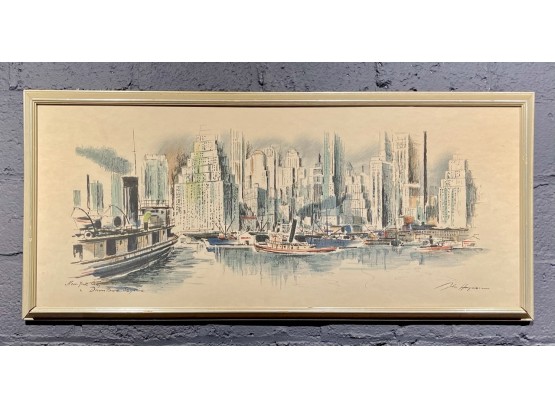 Vintage John Haymson New York City Downtown Skyline Lithograph