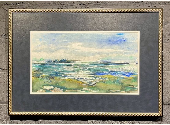 Original Abstract Shoreline Watercolor By NY Artist Edward Berkise
