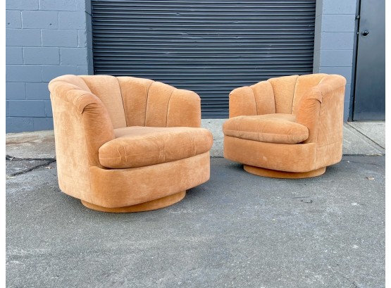 Pair Of Vintage Directional Swiveling And Rocking Club Chairs