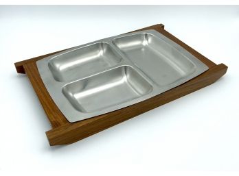 Mid Century Teak And Stainless Serving Dish