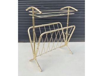 Vintage Brass Magazine Rack With Glass Table