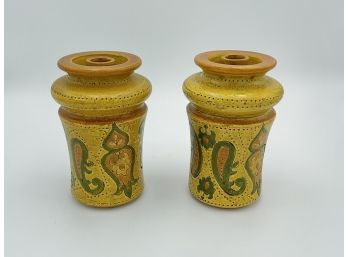 Pair Of Bitossi Italian Ceramic Candleholders Designed By Aldo Londi For Rosenthal Netter