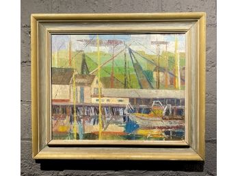 Colorful Vintage Harbor Scene Oil Painting Signed Stillman