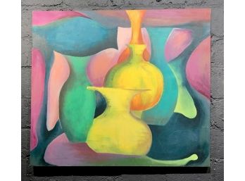 Vintage Colorful Abstract Still Life Painting Signed Kim Chen Or Glen