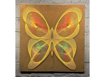 Colorful Vintage 1970s Butterfly String Art