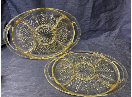 2 Gold Edged Divided Serving Platters