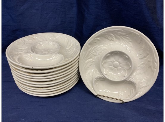 Set Of (12) Matching White Plates With Center Bowl And Floral Pattern