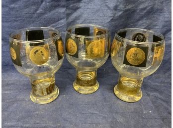 Set Of (3) Vintage Federal Glass Black Coin Beer Glasses