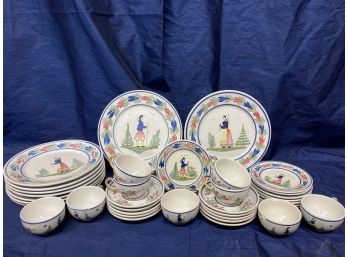 Quimper Faience Hand Painted Dinnerware Set Made In France