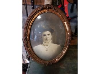 Late 1800's Large Framed Oval Photograph With Curved Frame
