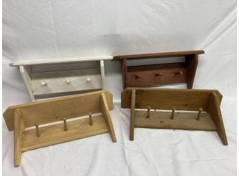 4 Matching Hanging Wooden Shelves With 3 Pegs