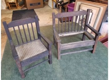 Vintage All Wood Doll Chairs Or Salesmen Sample Chairs