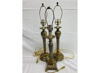 Three Bronze Colored Lamp Stands