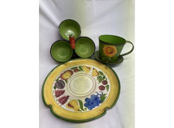 Fiesta Dip Trio Dish, A Flower Pot And A Fruit Platter