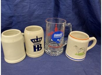 4 Beer Steins: HB, Giants, Goat And Plain
