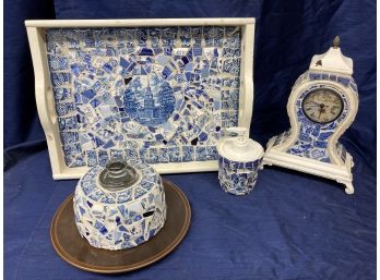 Blue And White Mosaic Tile Set