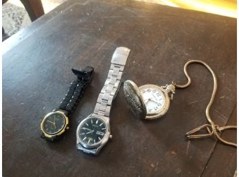 Vintage Lot Of Pocket Watch And 2 Mens Wrist Watches - One Seiko