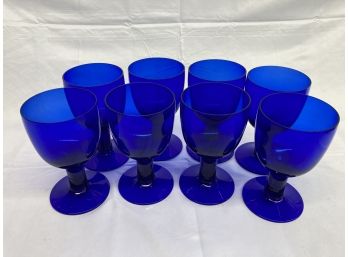8 Blue Glass Stemmed Glasses