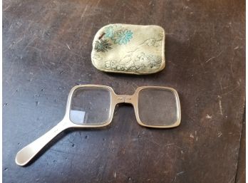 Vintage Foldable Hand Held OperaReader Glasses In Asian Case